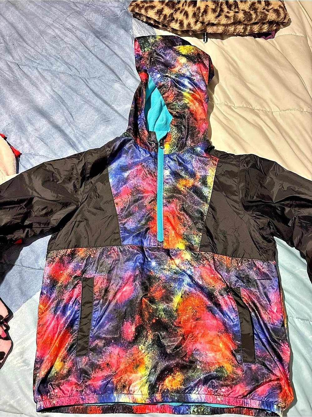Lands' End Kids Abstract Hooded Jacket Black & Multicolor Large